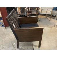 Dark Wood Angular Chair w/ Black Mesh Back - colletteconsignment.com