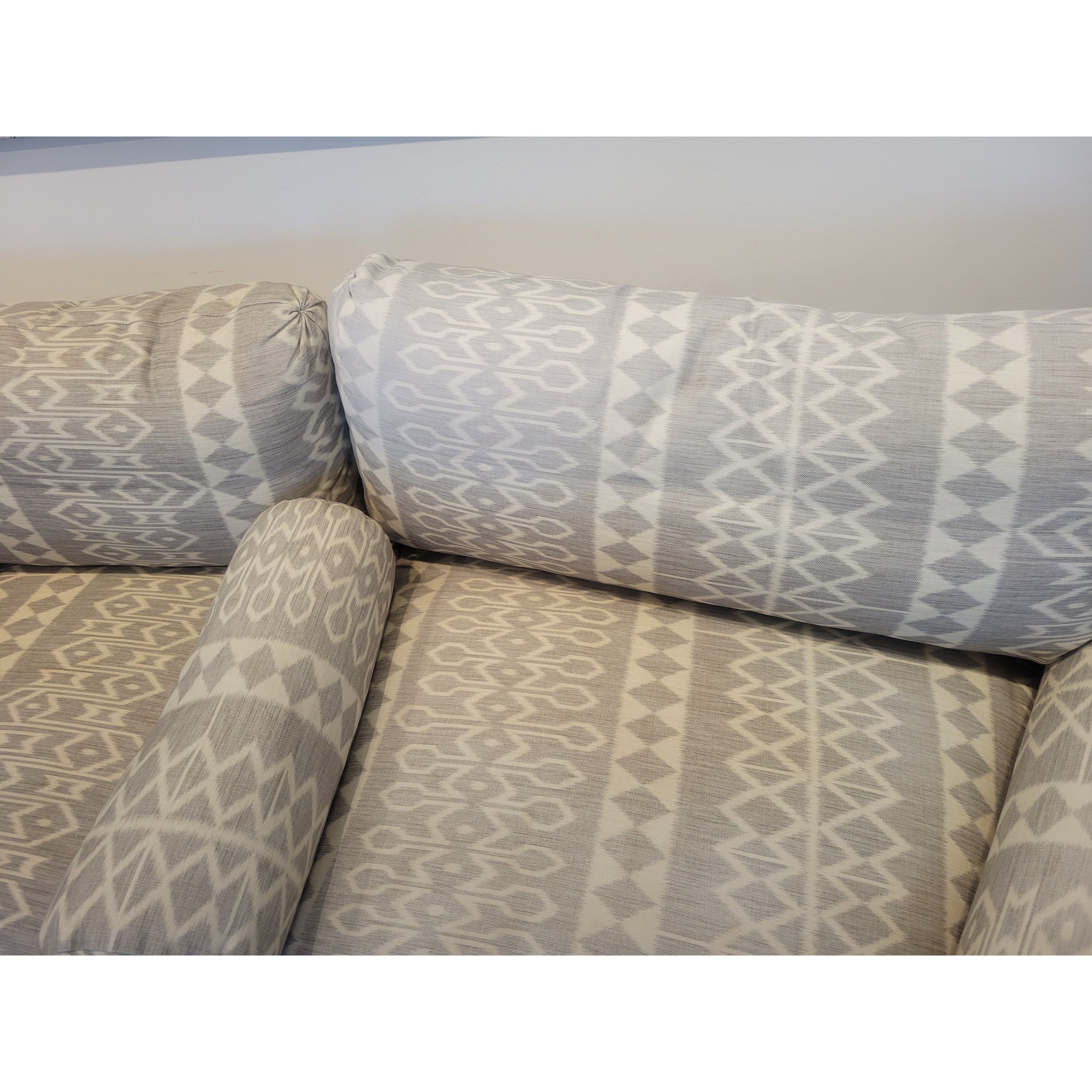 Custom Gray & White Upholstered Curved Sofa (AS IS)