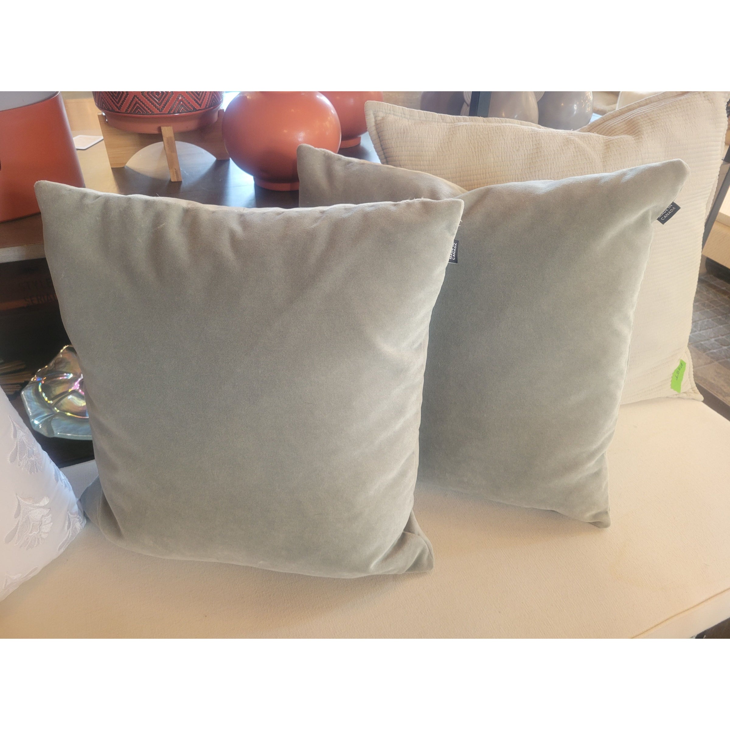 PAIR of Seafoam Velvet Square Pillows by EQ3