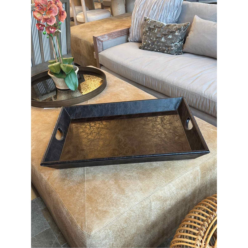Asprey Style Leather Tray w/ Leather-Covered Wood Base Stand