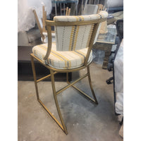 PAIR of Yellow Striped Bar Stools on Brass Bases by Ballard Designs (AS IS)