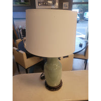 Blue & White Porcelain Ming Table Lamp on Wood Base w/ Shade