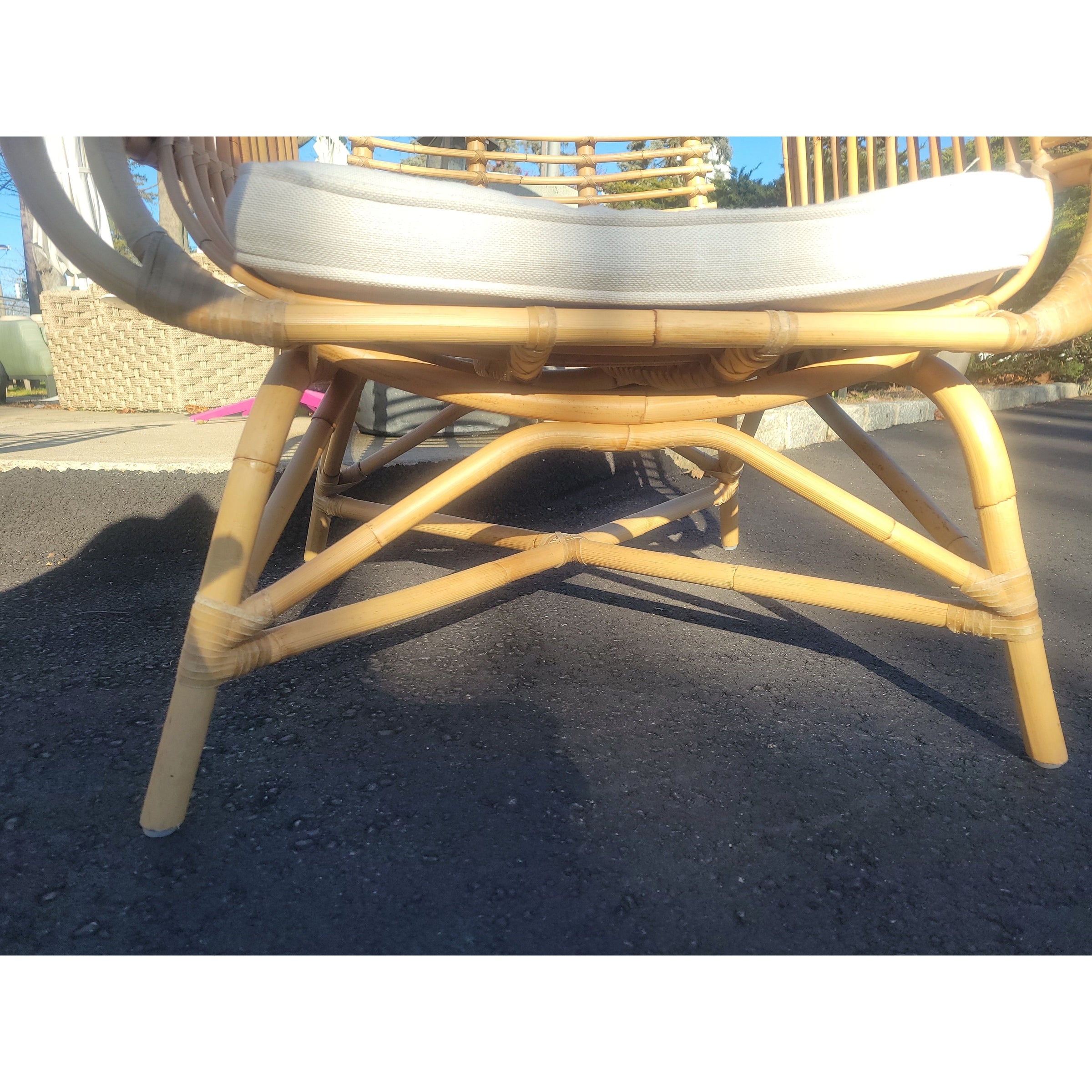 PAIR of Venice Rattan Chairs w/ White Cushions by S&L