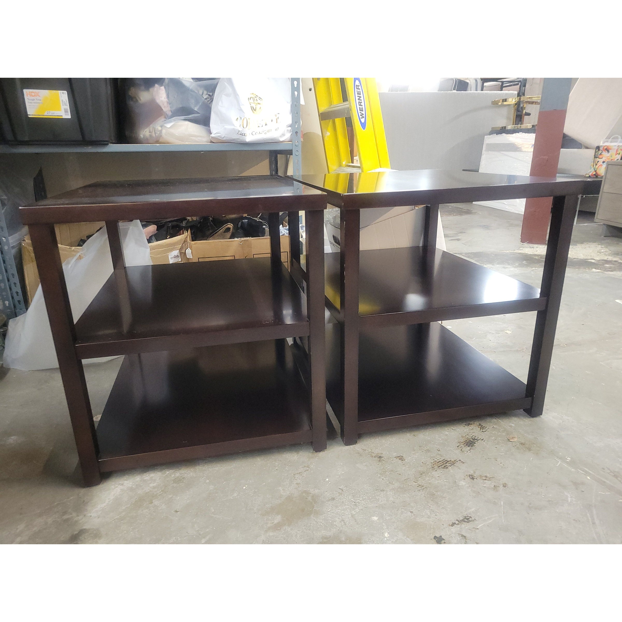 PAIR of 3-Tier Mahogany Side Tables by MG+BW