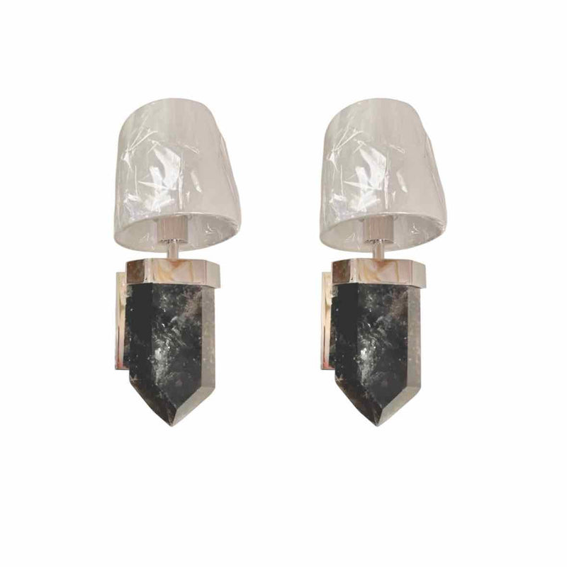 Pair of Smoky Quartz and Polished Nickel Wall Sconces