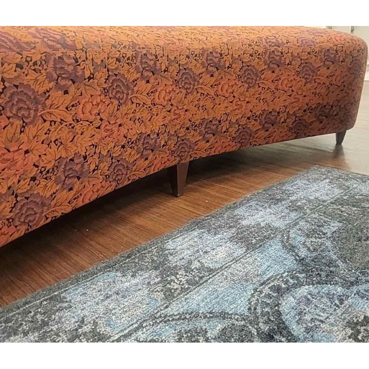 7-ft Curved Dark Wood Sofa w/ Autumn Flora Upholstery