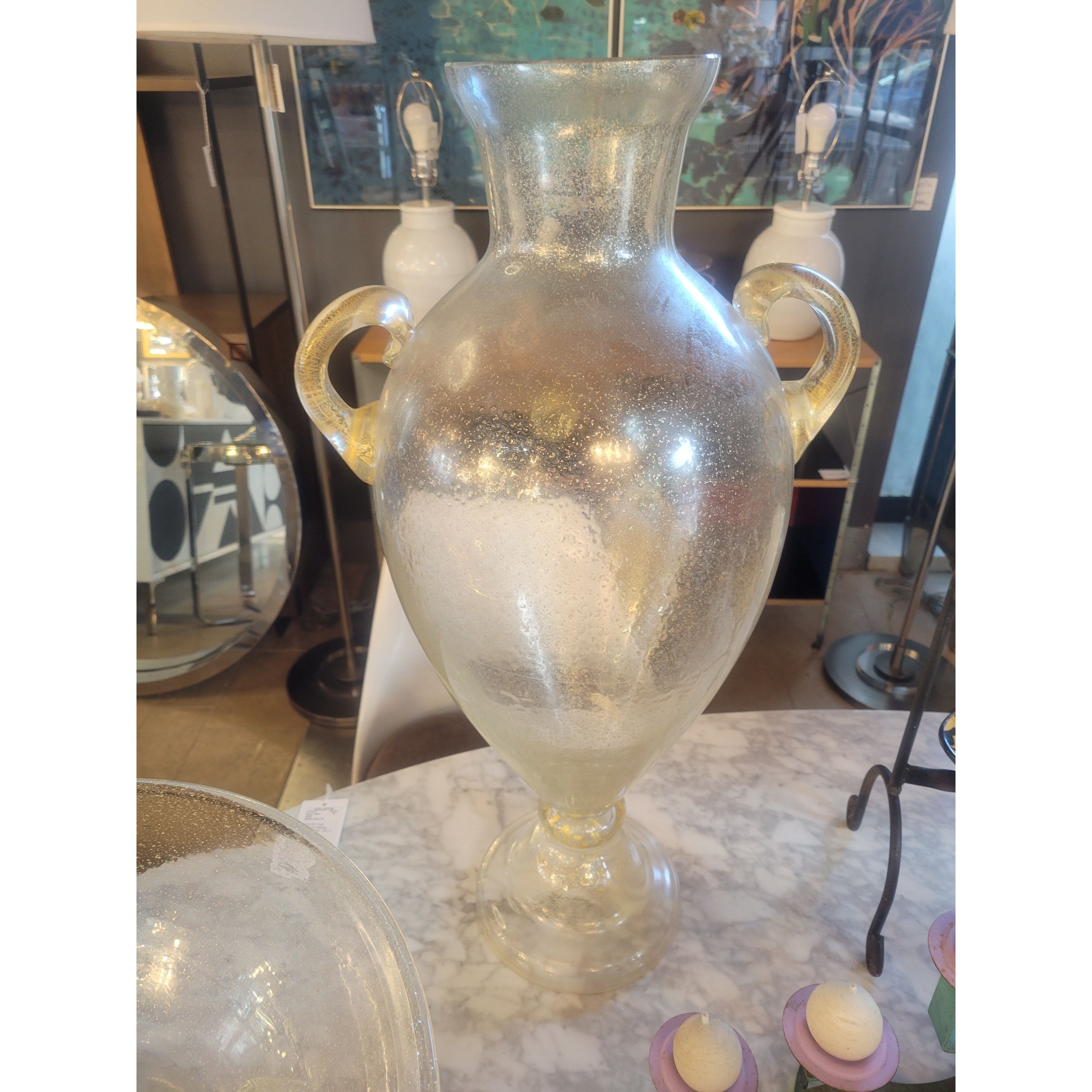 Large Italian Gold Murano Glass Vase