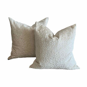 Pair of Custom Off-White Cut Velvet Curls Pattern Pillows