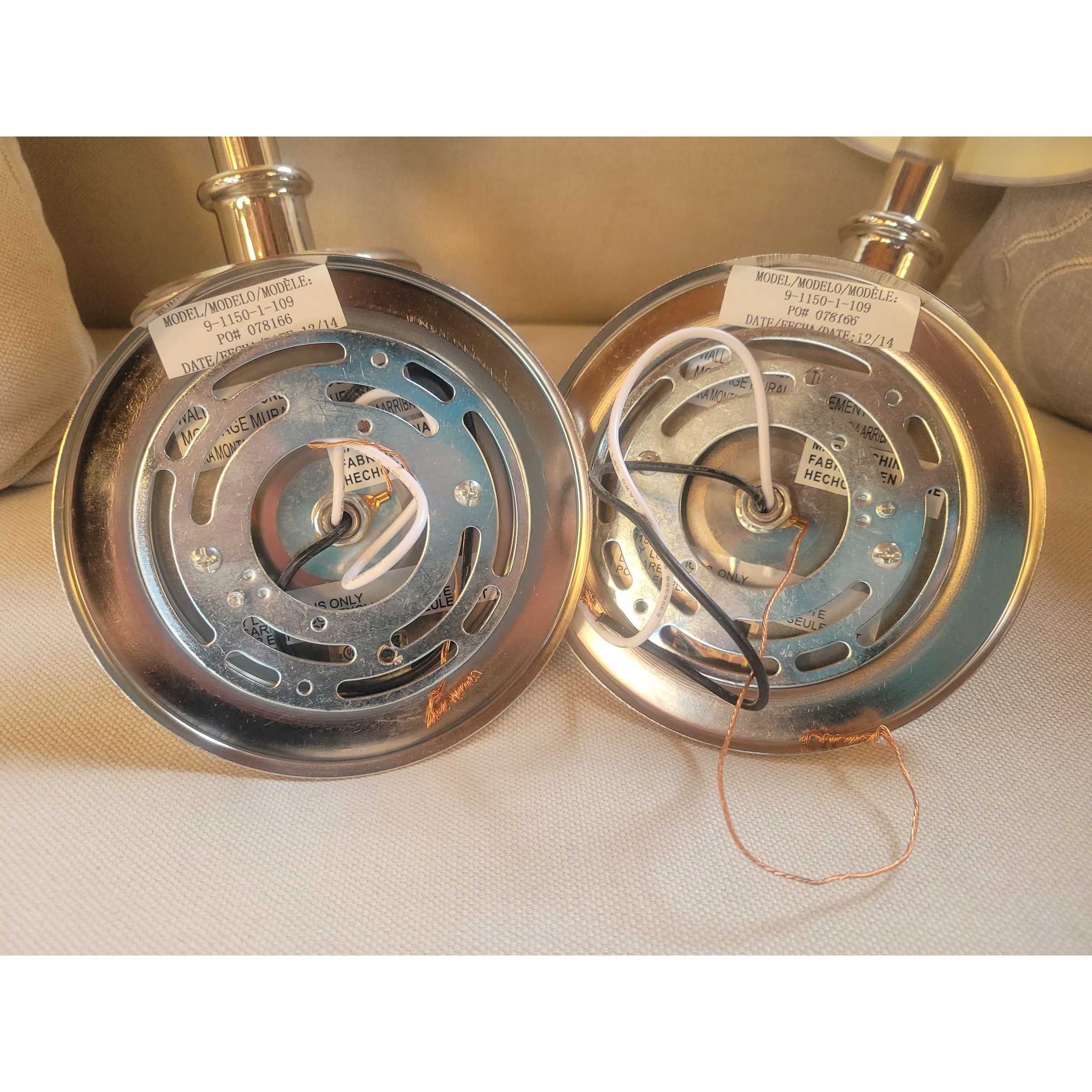 PAIR of Polished Metal Sconces w/ Frosted Glass Shades
