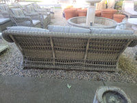 Gray Wicker Arbor Sofa w/ Striped Cushions by Janus et Cie