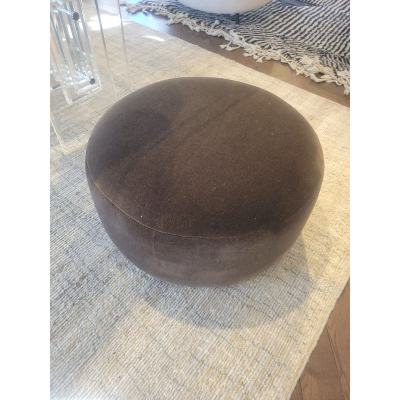 Round Brown Mohair Pouf Ottoman