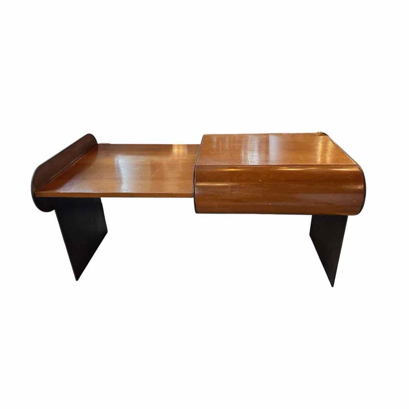 Mid-Century Curved Wood 1-Drawer Desk w/ Iron Legs
