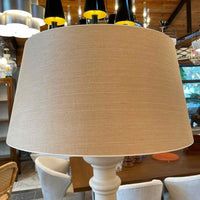 PAIR of XL White Plaster & Brass Table Lamps w/ Tan Shades (AS IS)