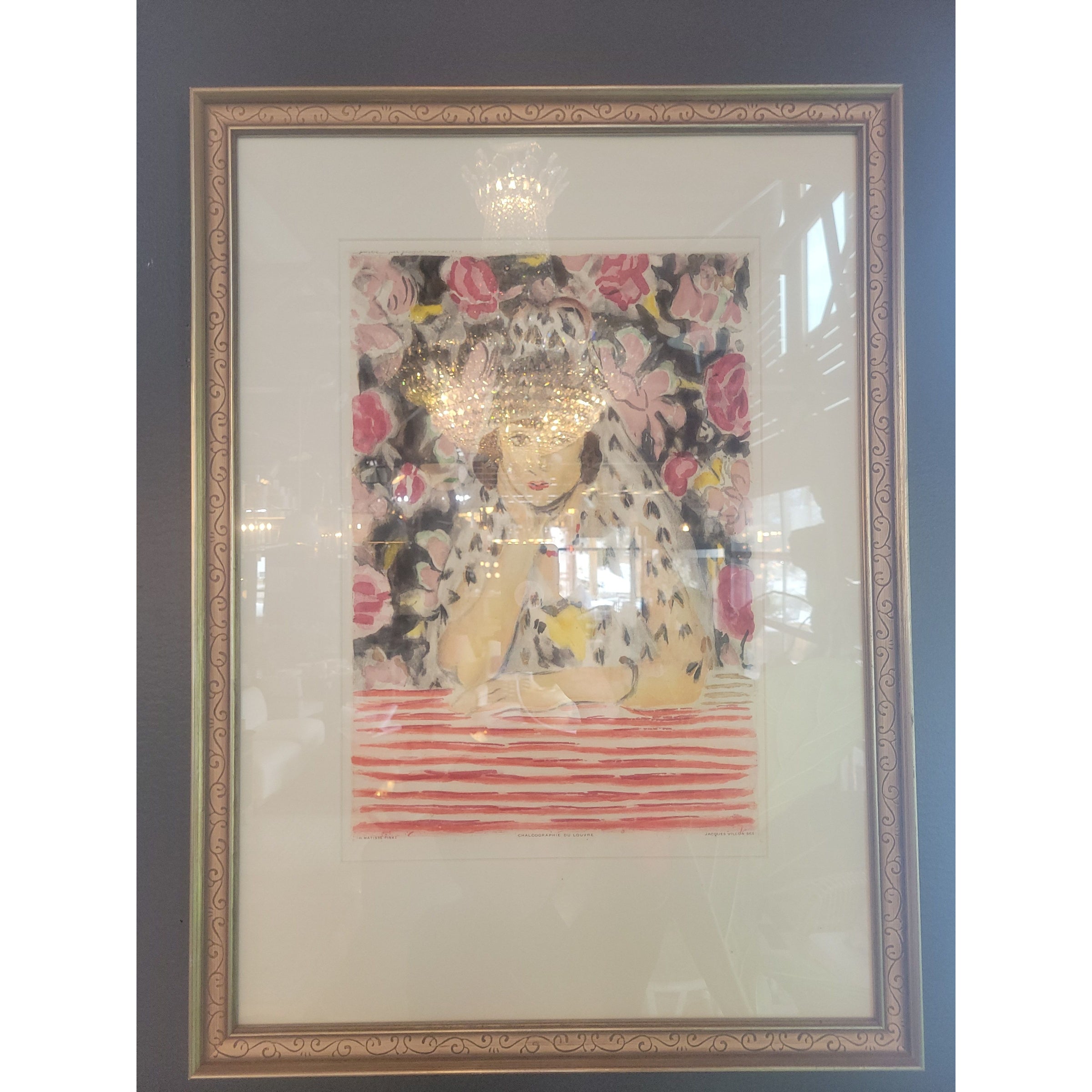 'After Henri Matisse' Louvre Etching Poster by Jacques Villon in Green Frame - colletteconsignment.com