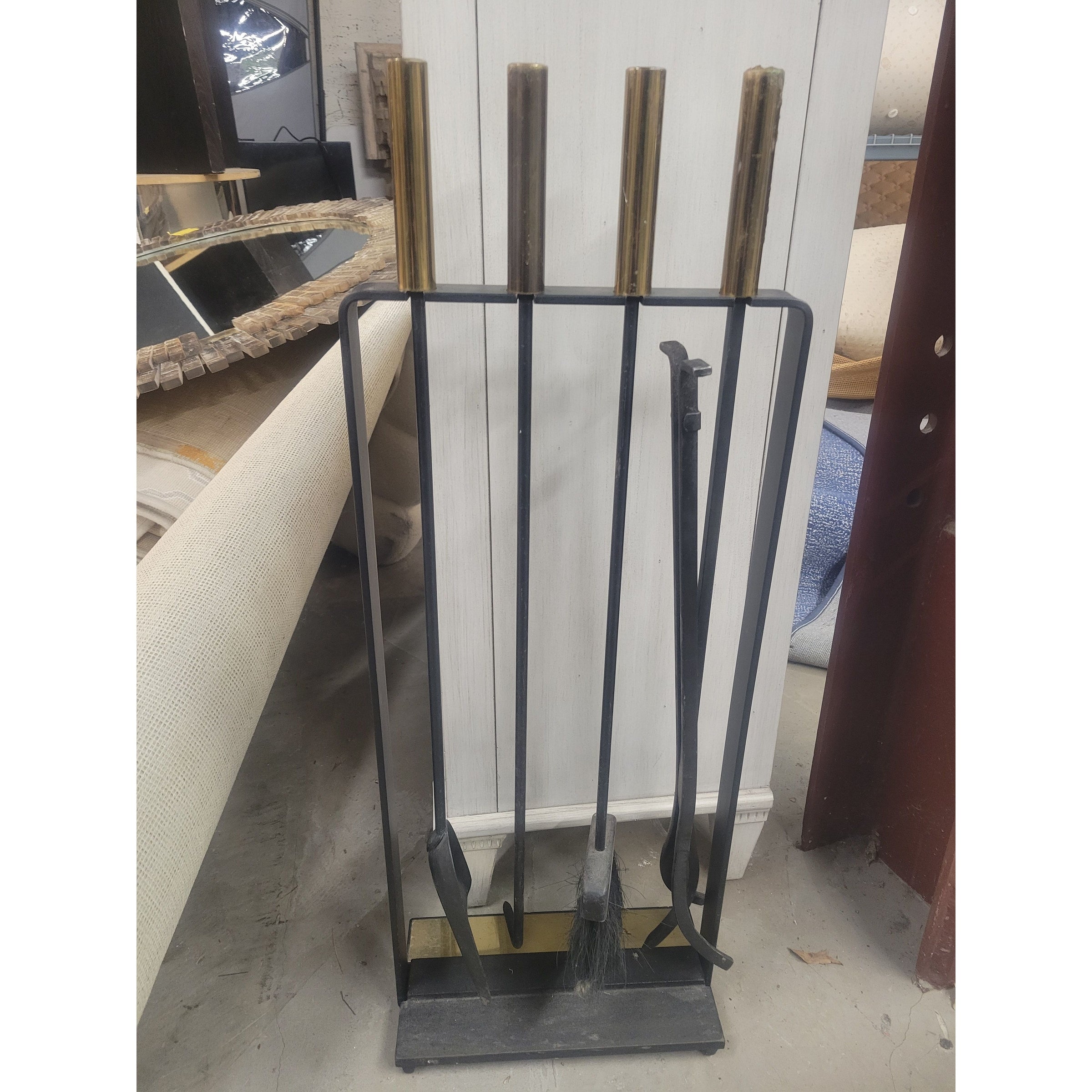 Brass Tipped Fireplace Tool Set w/ Stand