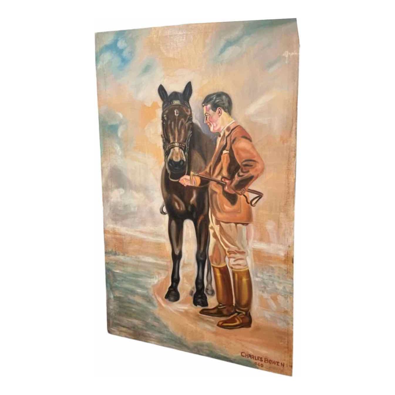 Man on Horse Painting Charles Bowing 1940