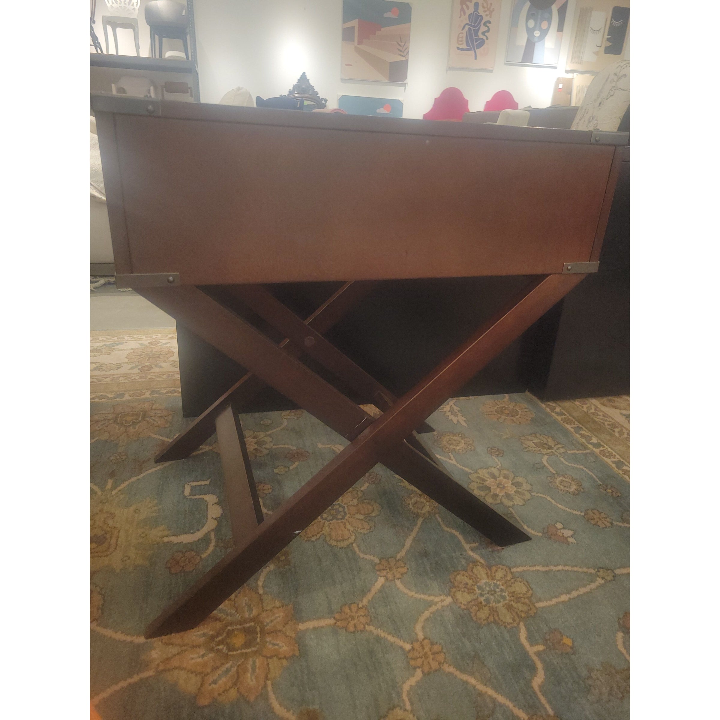 PAIR of Espresso Wood & Nickel 1-Drawer Side Tables