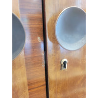 Vintage 3 Door Mottled Wood Armoire w/ Brass Door Pulls - AS IS