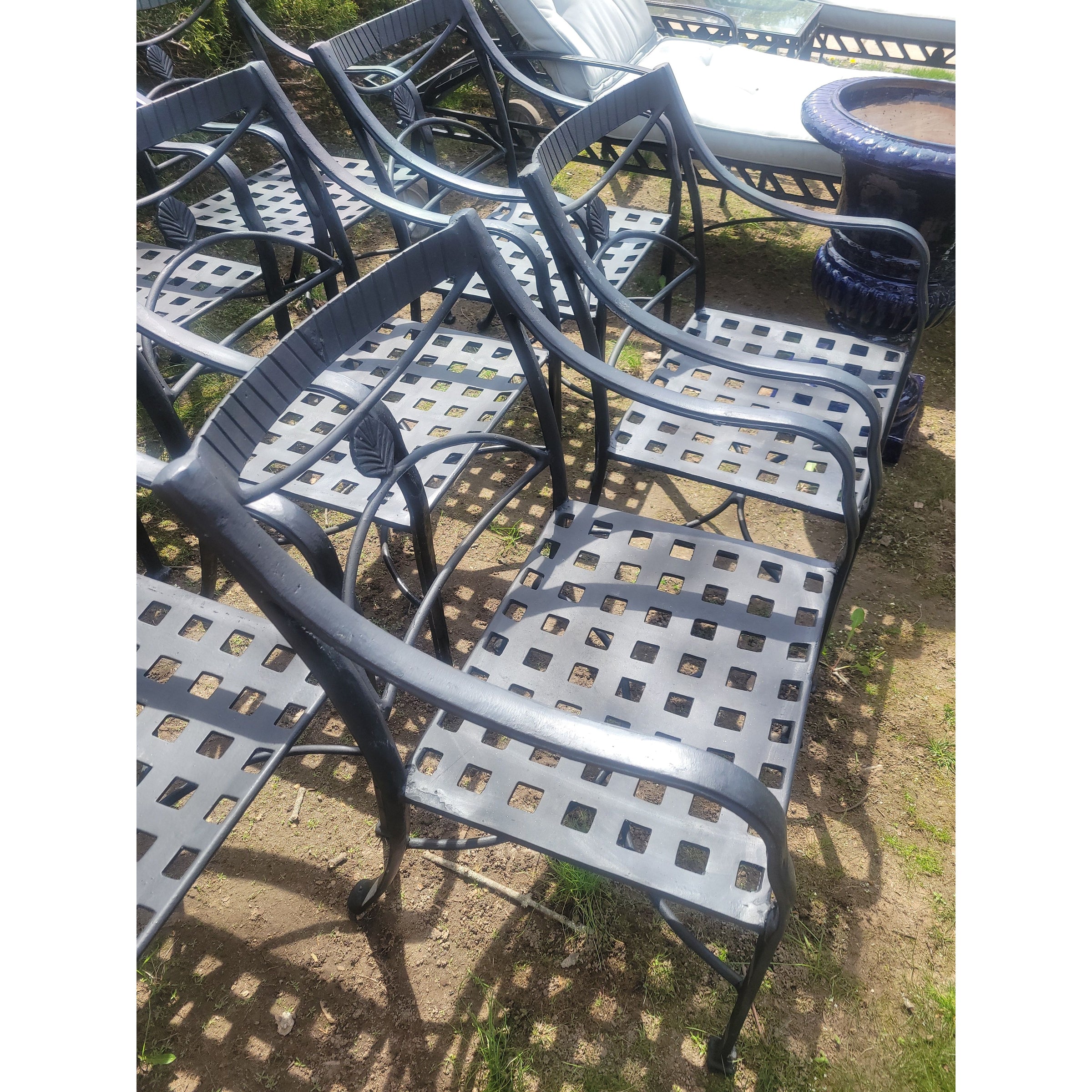 SET of 8 Black Cast Aluminum Outdoor Dining Chairs