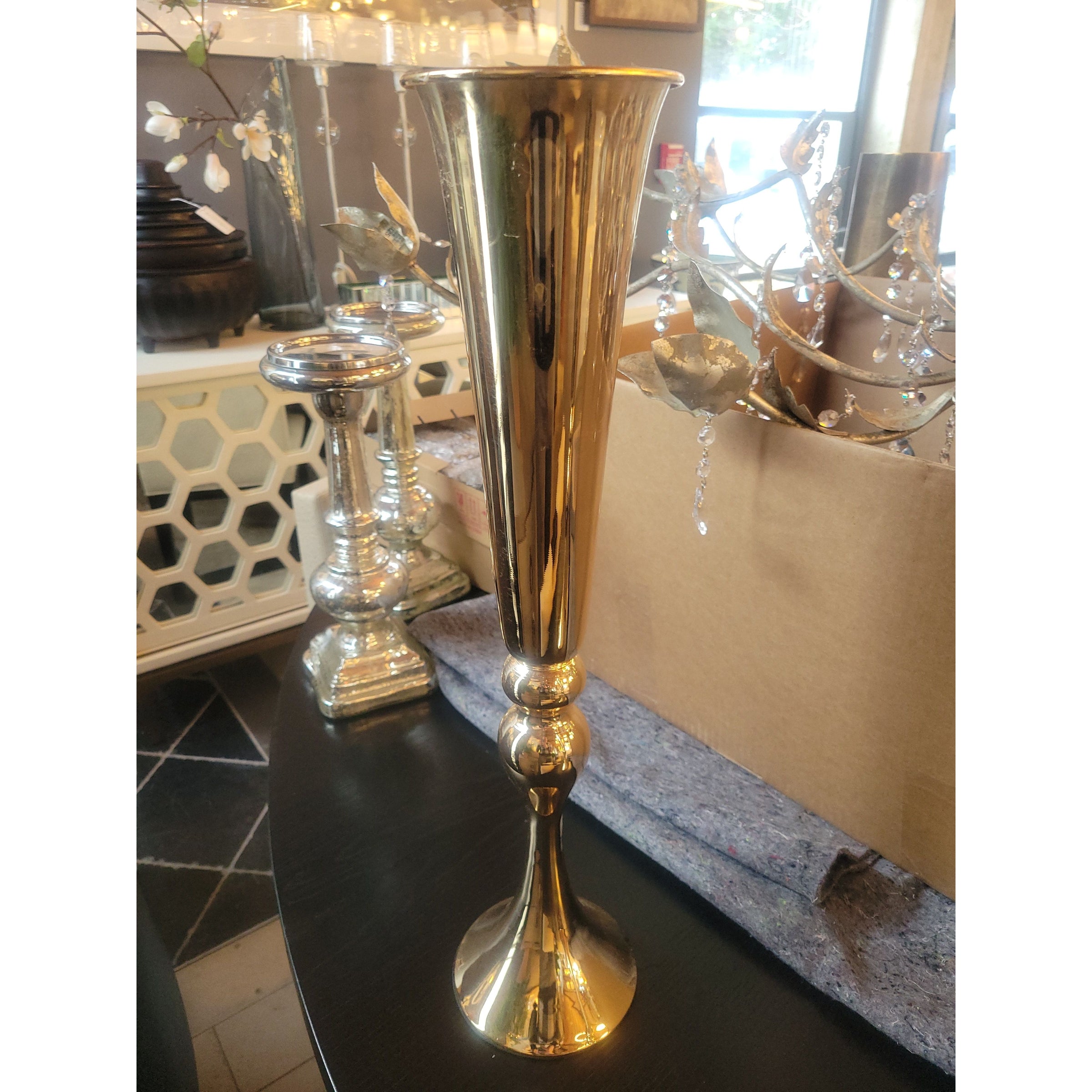 Pair of Rose Gold Trumpet Vases
