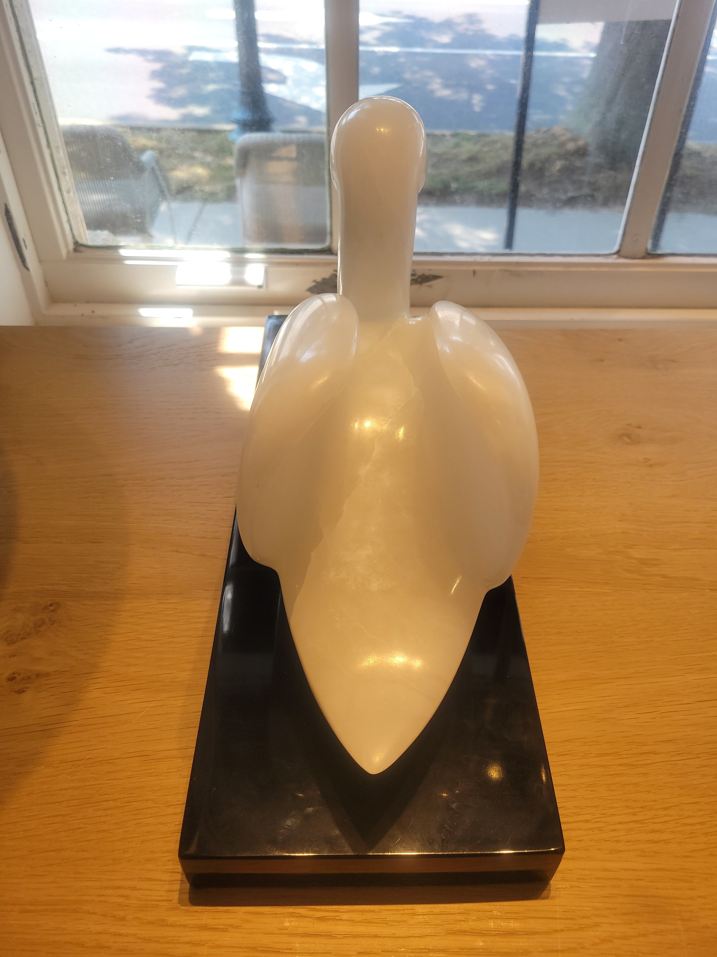 'Swan II' White Alabaster Sculpture on Marble Base by Robert L. Hooke