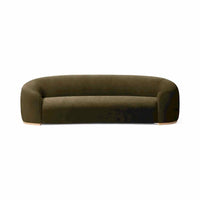 9-ft Curved Olive Velvet Sofa w/ Ash Base - AS IS
