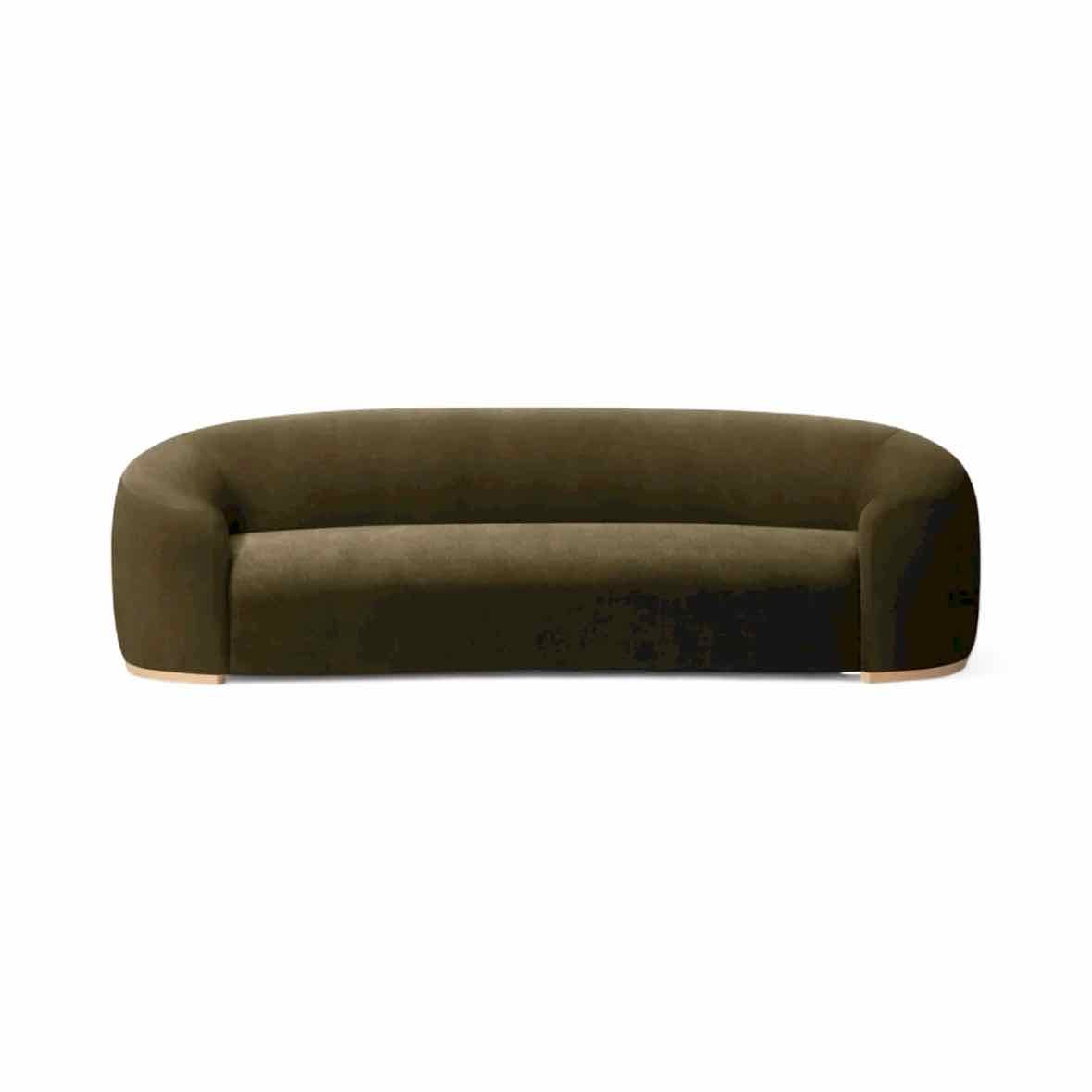 9-ft Curved Olive Velvet Sofa w/ Ash Base - AS IS