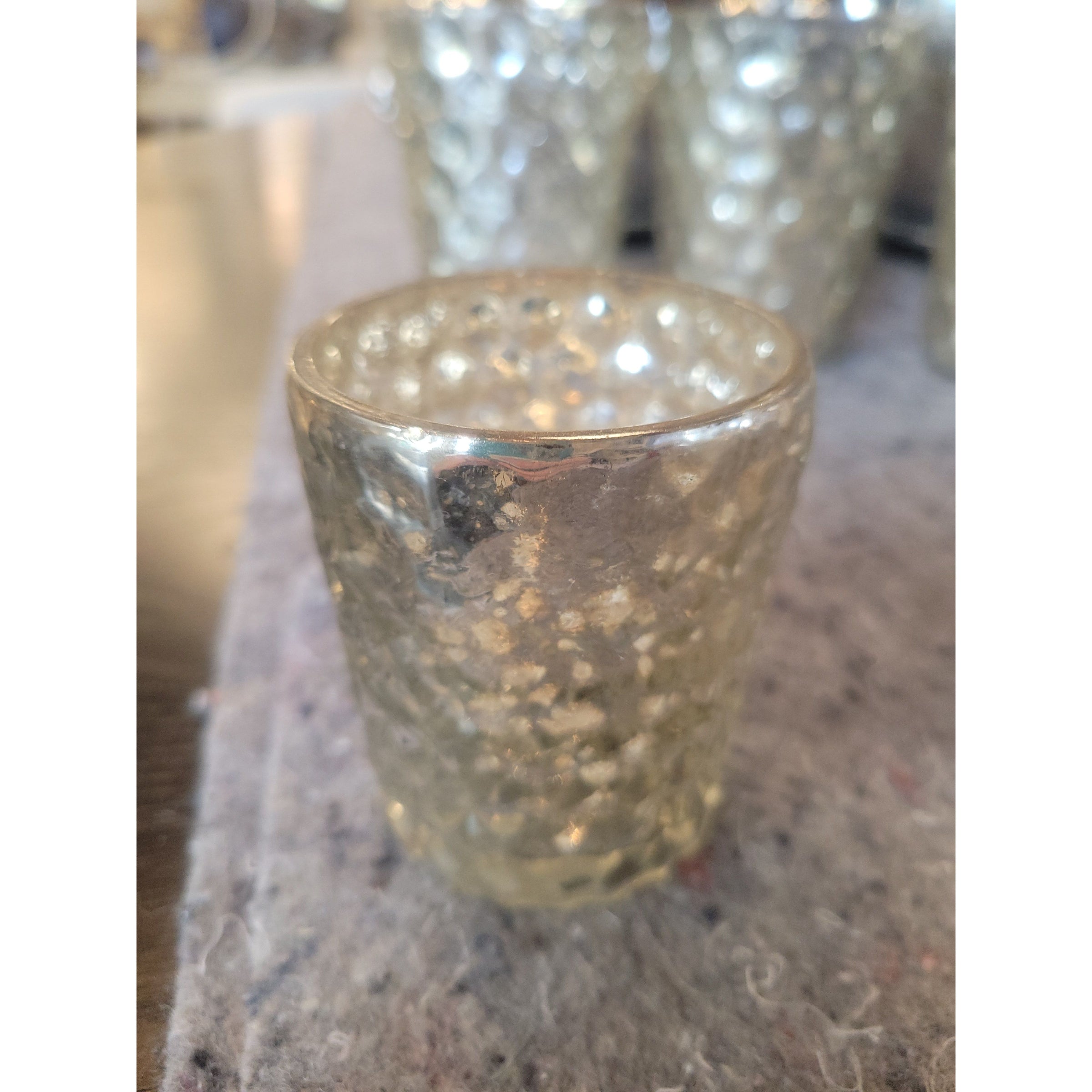 Pair of Small Hexagonal Mercury Glass Candle Holders