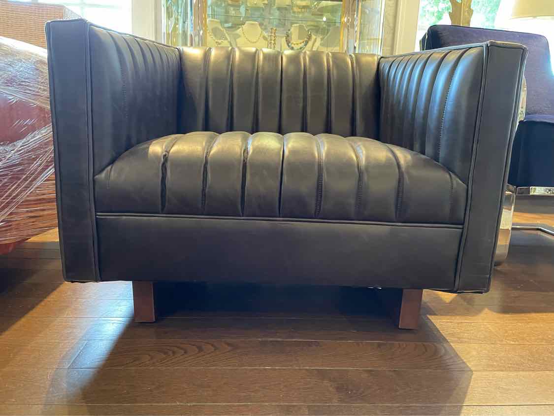 PAIR of Wallace Brown Leather Upholstered Lounge Chairs by Gus (AS IS)