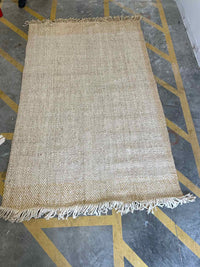 5.3' x 8.9' Beige & Yellow Wool Weave Rug w/ Fringe #46