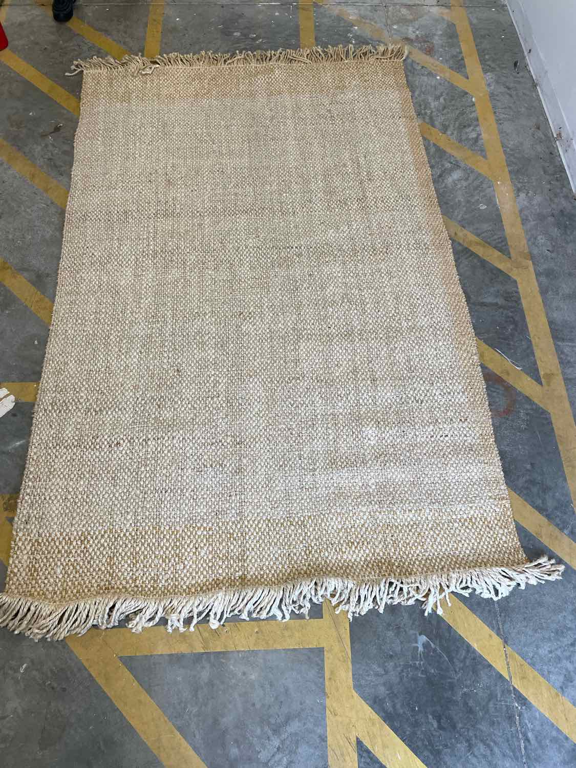 5.3' x 8.9' Beige & Yellow Wool Weave Rug w/ Fringe #46