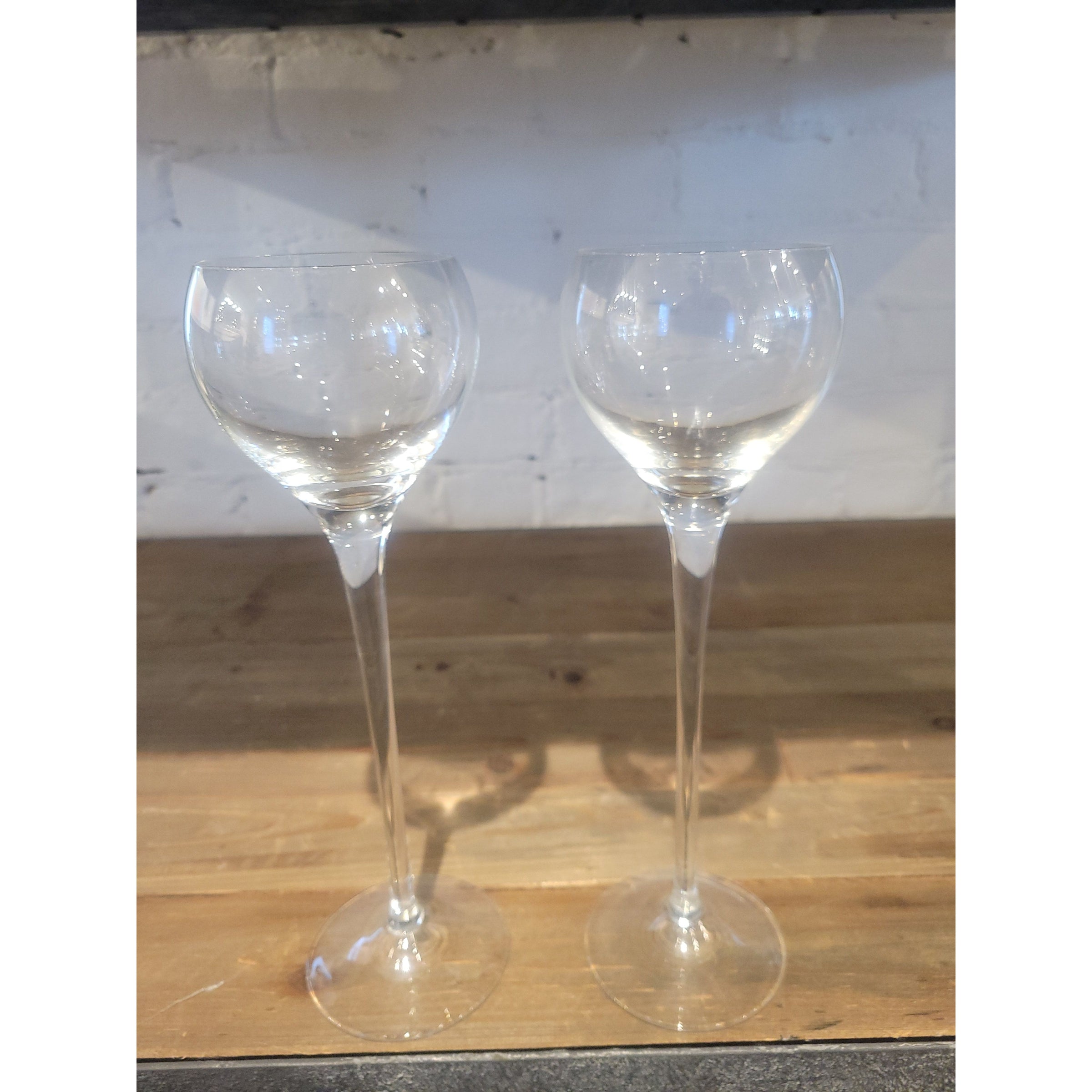PAIR of Crystal Long-Stemmed White Wine Glasses Attrib. to Badash