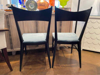 SET of 8 Black Wood Dining Chairs w/ Blue Velvet Seats by Paul McCobb