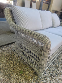 Gray Wicker Arbor Sofa w/ Striped Cushions by Janus et Cie