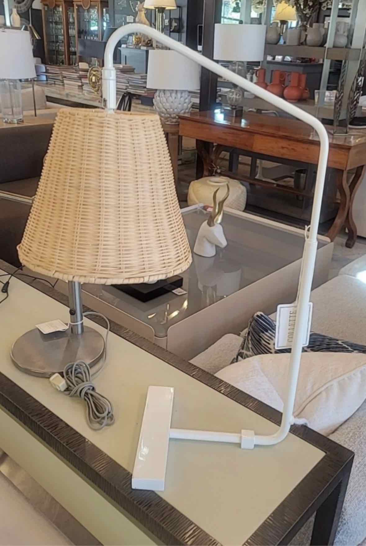 'Flynn' White Metal Table Lamp w/ Wicker Shade by S&L