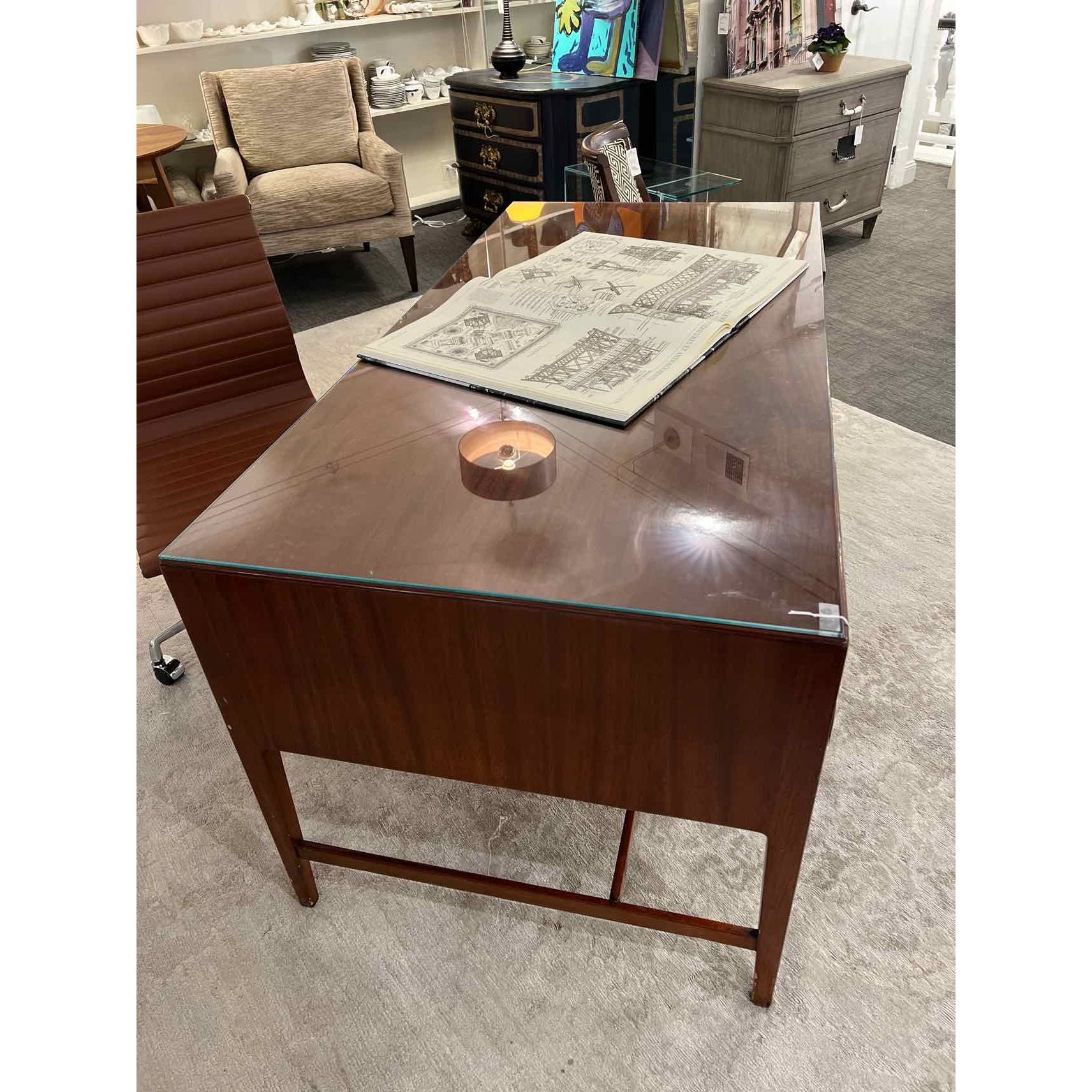 Regency Style Mahogany Desk with Custom Cut Glass Top