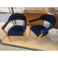 Vintage Navy Mohair Nailhead Wood Chair - AS IS