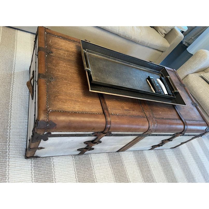 Vintage Wood & Leather Steamer Trunk Coffee Table