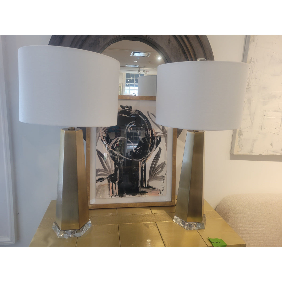 PAIR of Brass Finish Table Lamps w/ White Shades