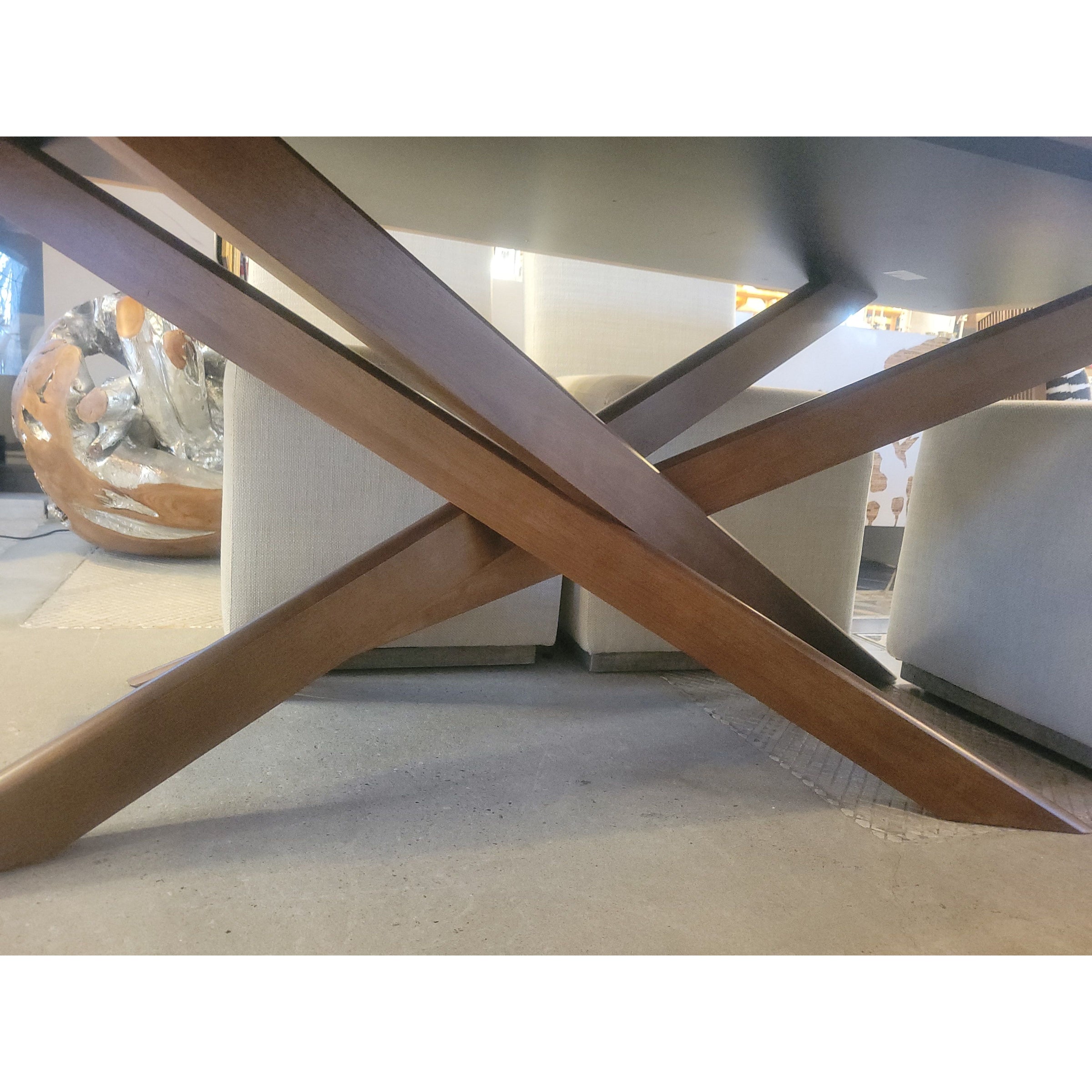 7-ft Dark Wood 'Roots' Dining Table w/ Crossed Legs by Bermex Canada - AS IS