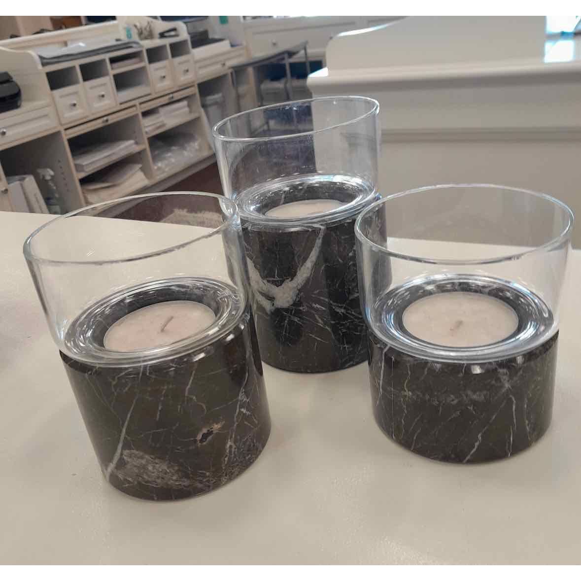 Set of 3 Marble Candle Holders w/ Candles