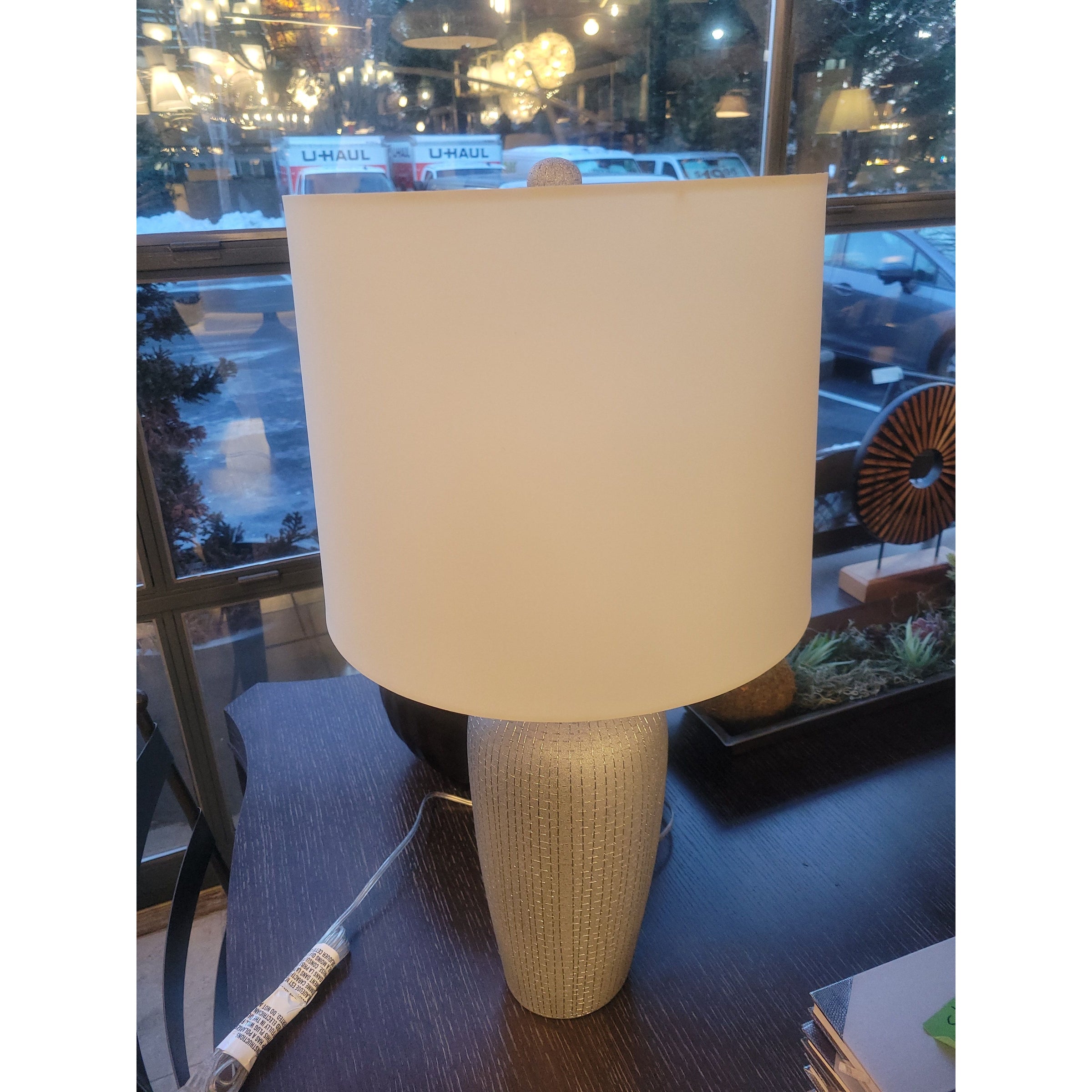 Silver Ceramic Table Lamp w/ Shade - colletteconsignment.com