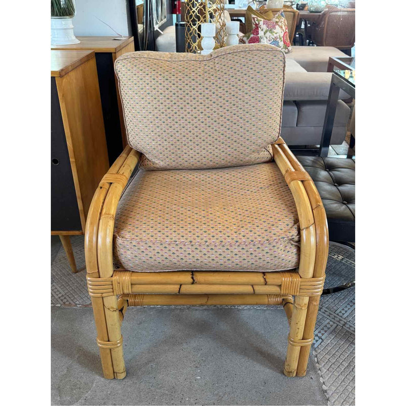 PAIR of Bamboo Chairs w/ Diamond Pattern Cushions
