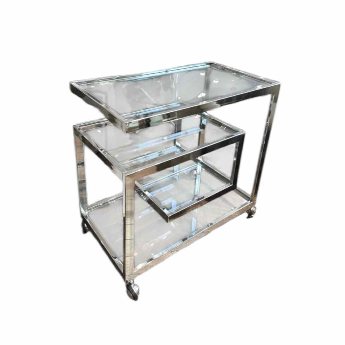 1970s Milo Baughman Attrib. Chrome & Glass Bar Cart