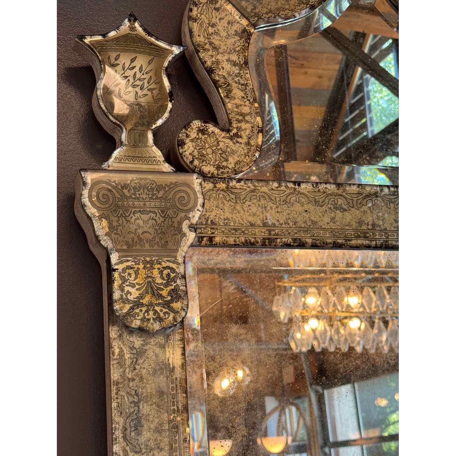 Hollywood Regency Style Gray Painted Venetian Mirror