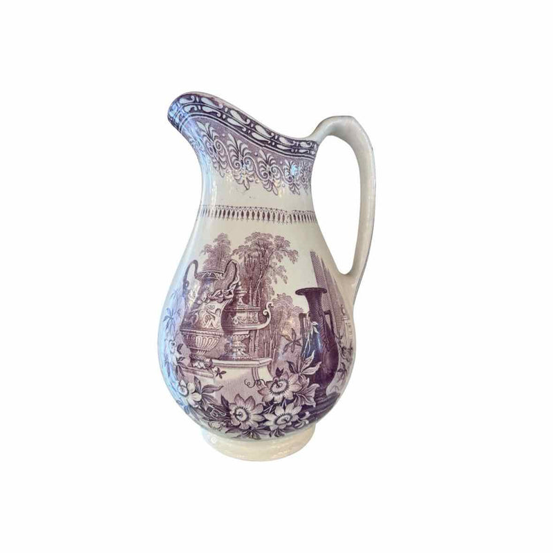 Antique Purple Transferware Porcelain Pitcher - colletteconsignment.com