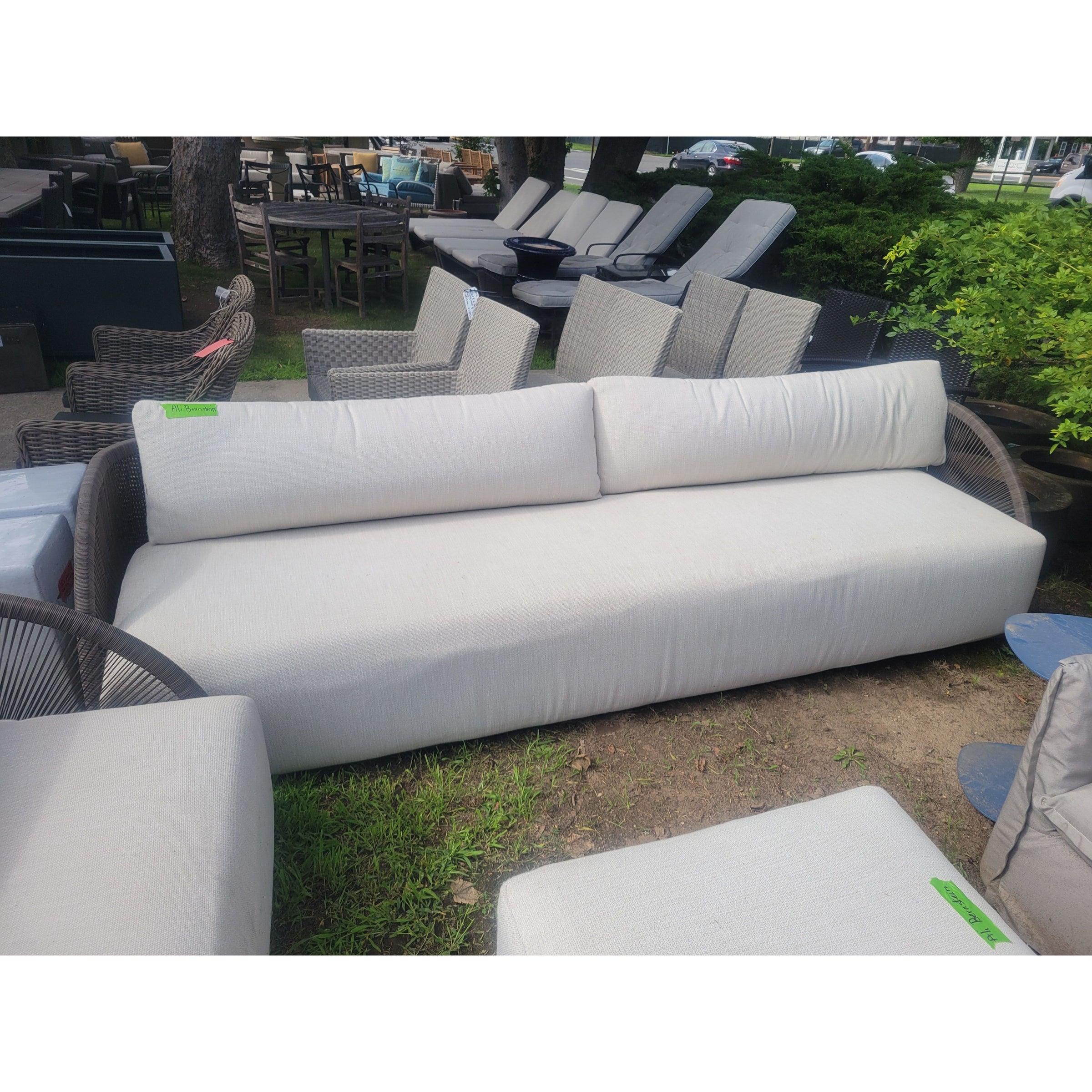 9-ft Pavona Aluminum & Rope Sofa w/ Performance Textured Linen Cushions by RH - colletteconsignment.com
