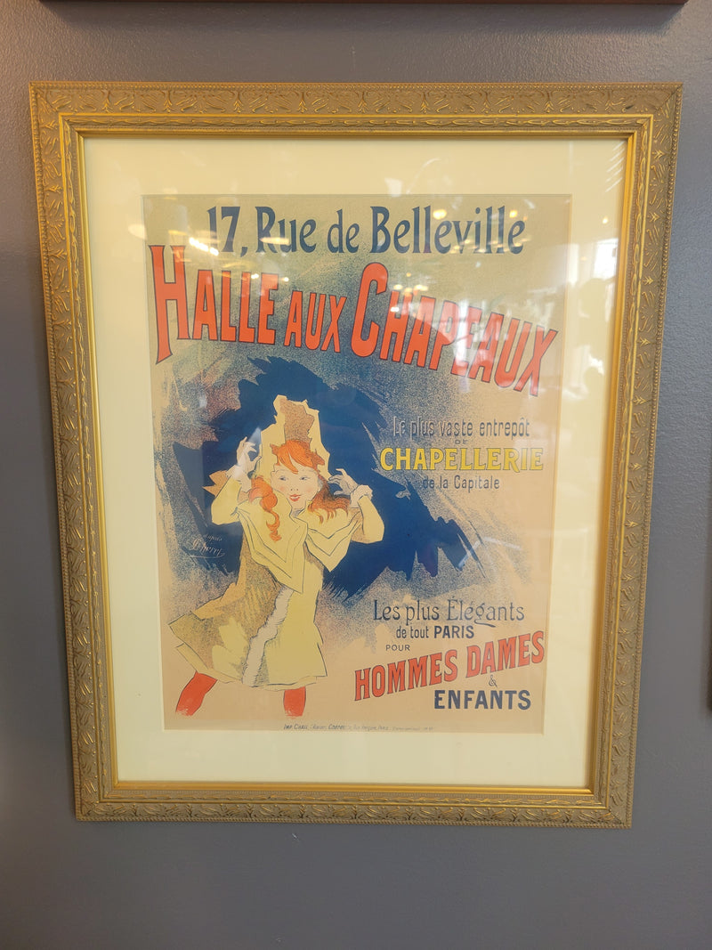 'Halle Aux Chapeaux' 1892 French Poster by Jules Cheret in Gold Frame - colletteconsignment.com