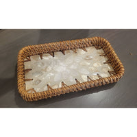 SET of 3 White Mother of Pearl Inlay Trays w/ Wicker Edge