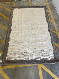 4' x 8.2' Beige Wool Rug w/ Gray Border #49
